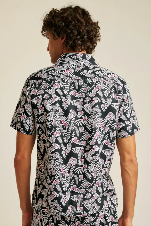 Men Riviera Cabana Shirt Black Trippy Floral Bonobos Short Sleeve Shirts