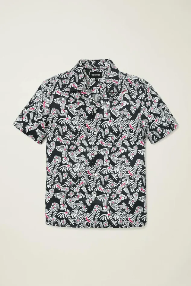 Men Riviera Cabana Shirt Black Trippy Floral Bonobos Short Sleeve Shirts