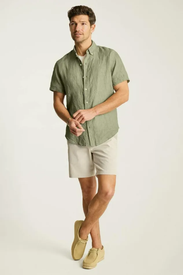 Men Riviera Linen Short Sleeve Shirt Dusty Green Bonobos Casual Shirts