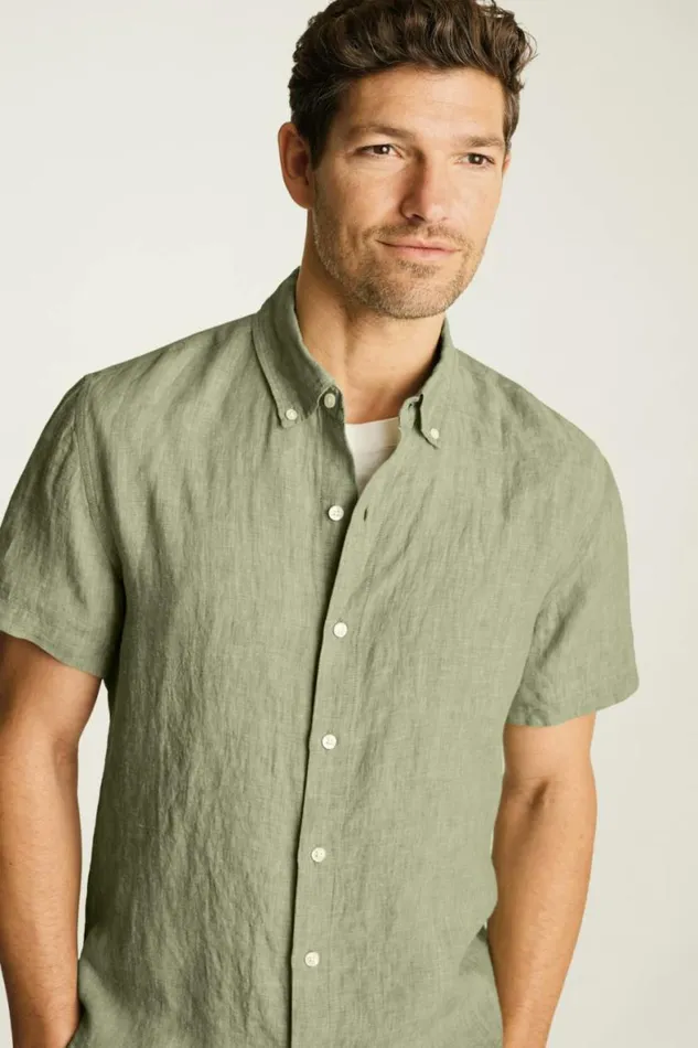 Men Riviera Linen Short Sleeve Shirt Dusty Green Bonobos Casual Shirts
