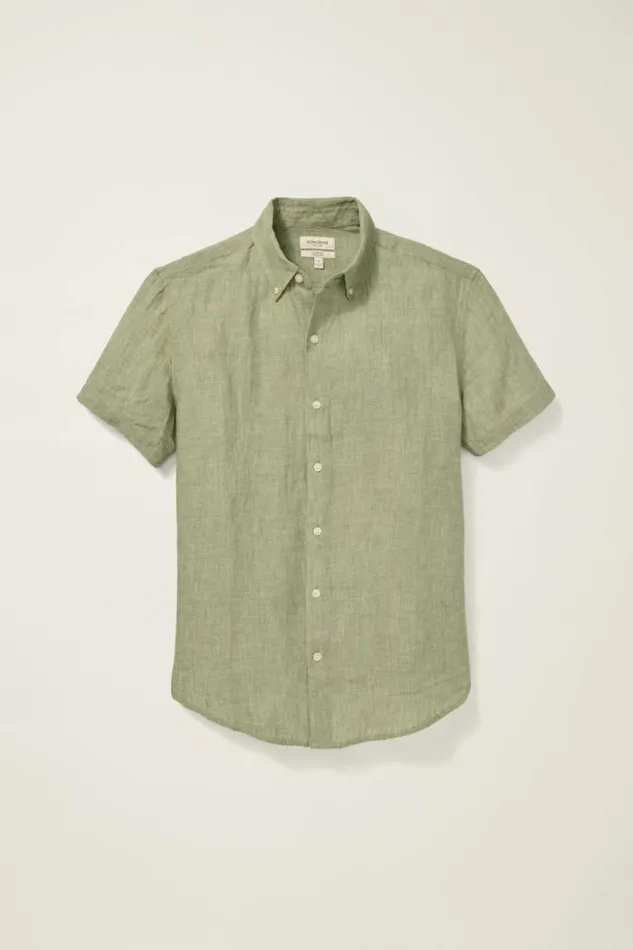 Men Riviera Linen Short Sleeve Shirt Dusty Green Bonobos Casual Shirts