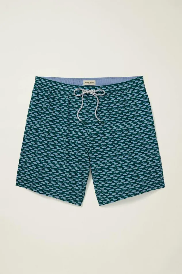 Men Riviera Recycled Swim Trunks Blue Fishing School Bonobos Swim Trunks