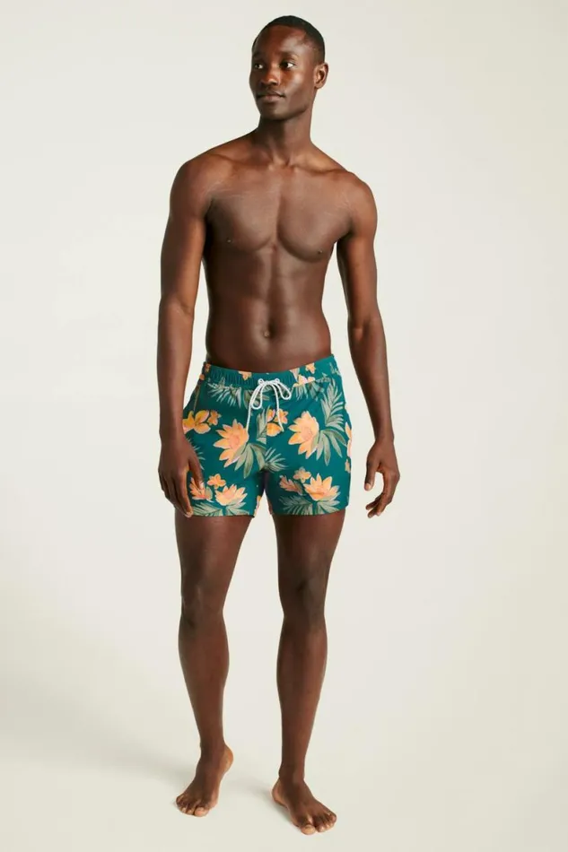 Men Riviera Recycled Swim Trunks Teal Sunset Floral Bonobos Swim Trunks