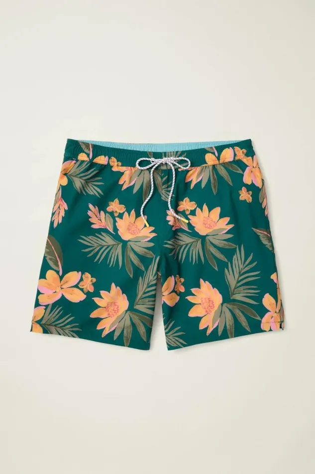 Men Riviera Recycled Swim Trunks Teal Sunset Floral Bonobos Swim Trunks