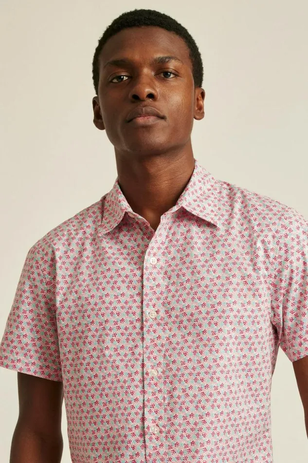 Men Riviera Short Sleeve Shirt Berry Coral Fields Bonobos Short Sleeve Shirts