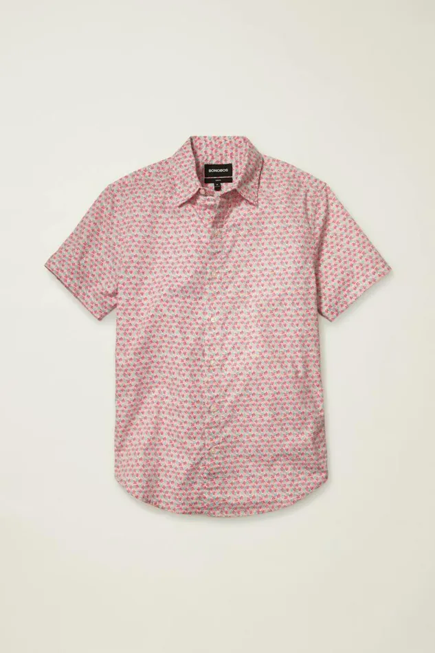 Men Riviera Short Sleeve Shirt Berry Coral Fields Bonobos Short Sleeve Shirts