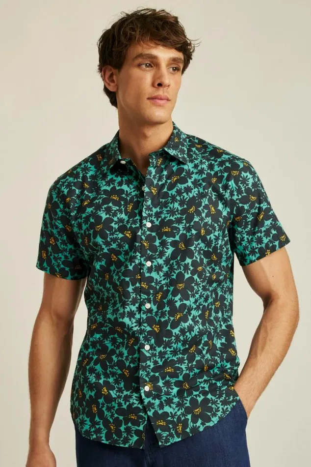 Men Riviera Short Sleeve Shirt Navy Shadow Floral Bonobos Short Sleeve Shirts