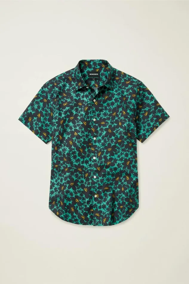 Men Riviera Short Sleeve Shirt Navy Shadow Floral Bonobos Short Sleeve Shirts