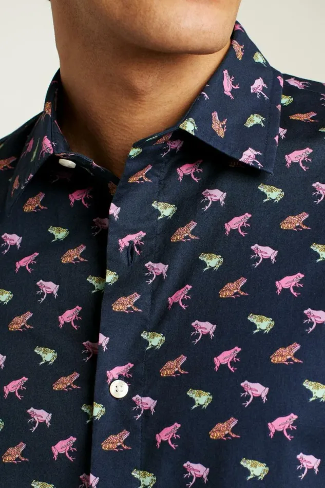 Men Riviera Short Sleeve Shirt Navy Techno Frogs Bonobos Short Sleeve Shirts