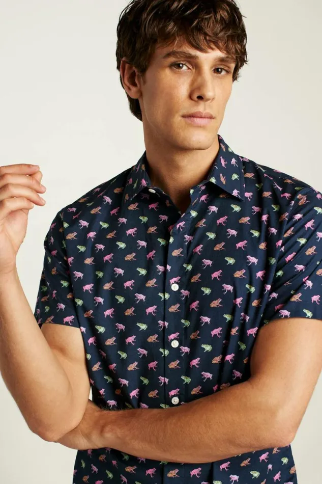 Men Riviera Short Sleeve Shirt Navy Techno Frogs Bonobos Short Sleeve Shirts
