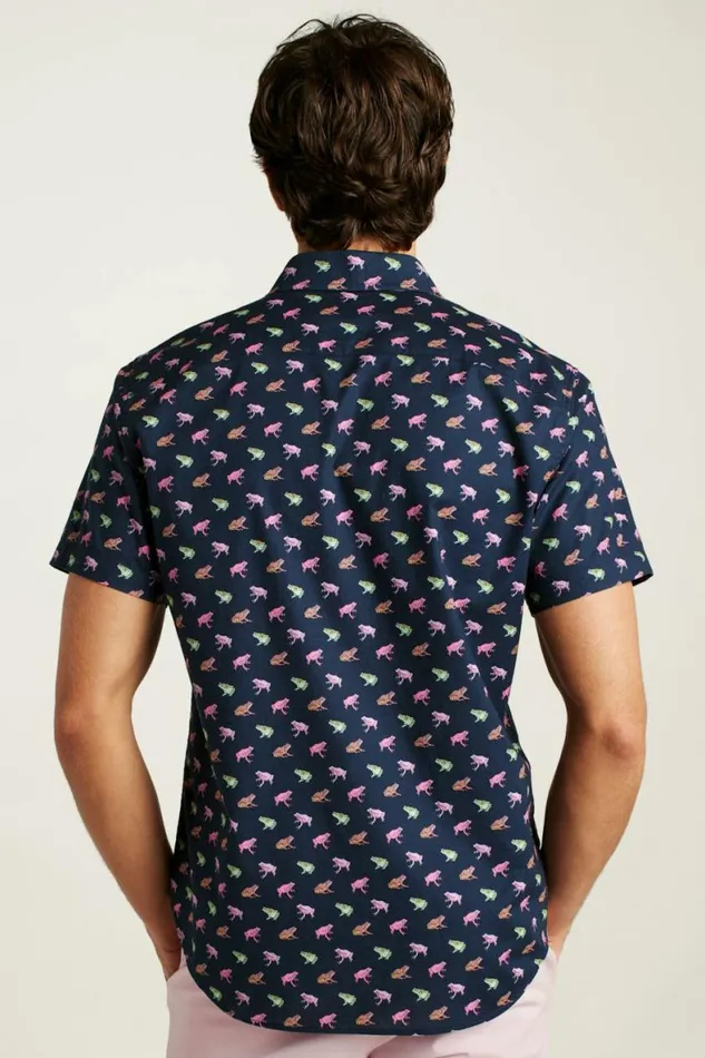 Men Riviera Short Sleeve Shirt Navy Techno Frogs Bonobos Short Sleeve Shirts