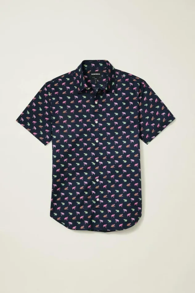 Men Riviera Short Sleeve Shirt Navy Techno Frogs Bonobos Short Sleeve Shirts