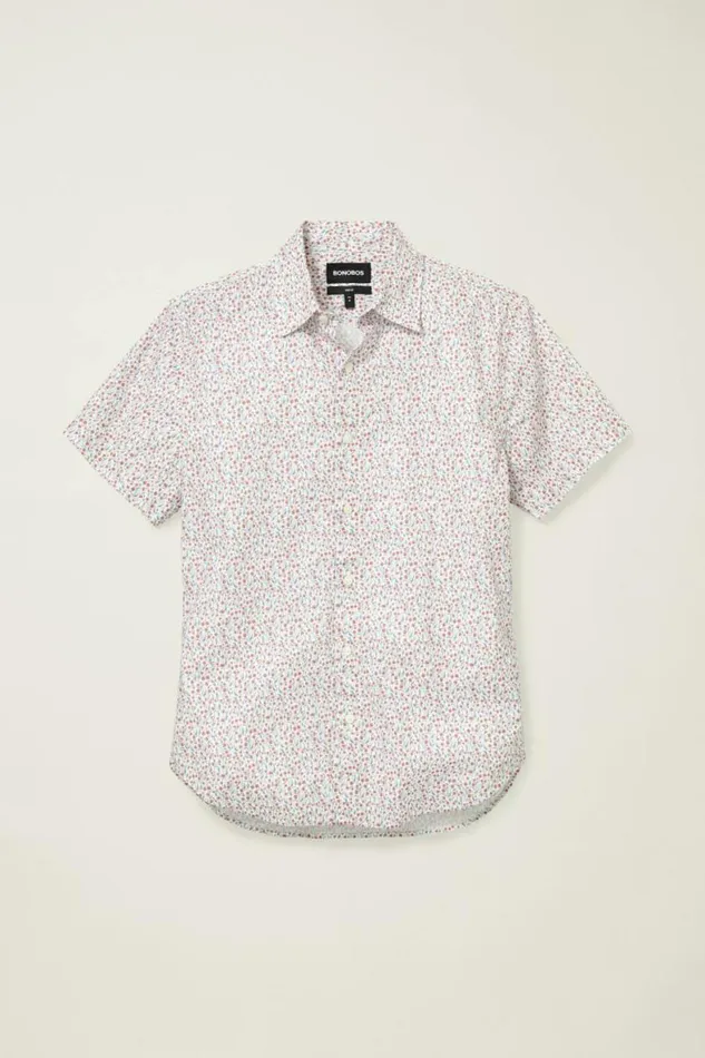 Men Riviera Short Sleeve Shirt Red Floral Scatter Bonobos Short Sleeve Shirts