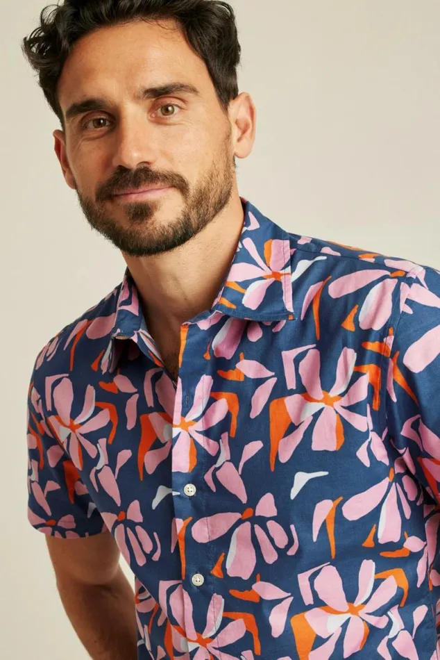 Men Riviera Short Sleeve Shirt Spring Twilight Hibiscus Bonobos Short Sleeve Shirts