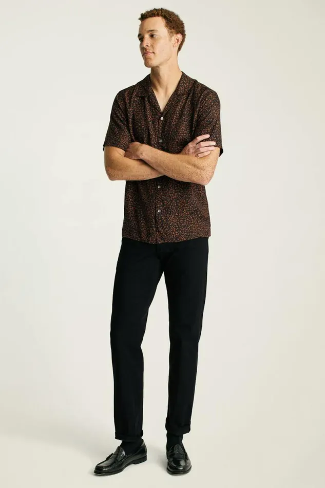 Men Riviera Silk Blend Cabana Shirt Black Red Spots Bonobos Short Sleeve Shirts Men Riviera Silk Blend Cabana Shirt Black Red Spots Bonobos Short Sleeve Shirts