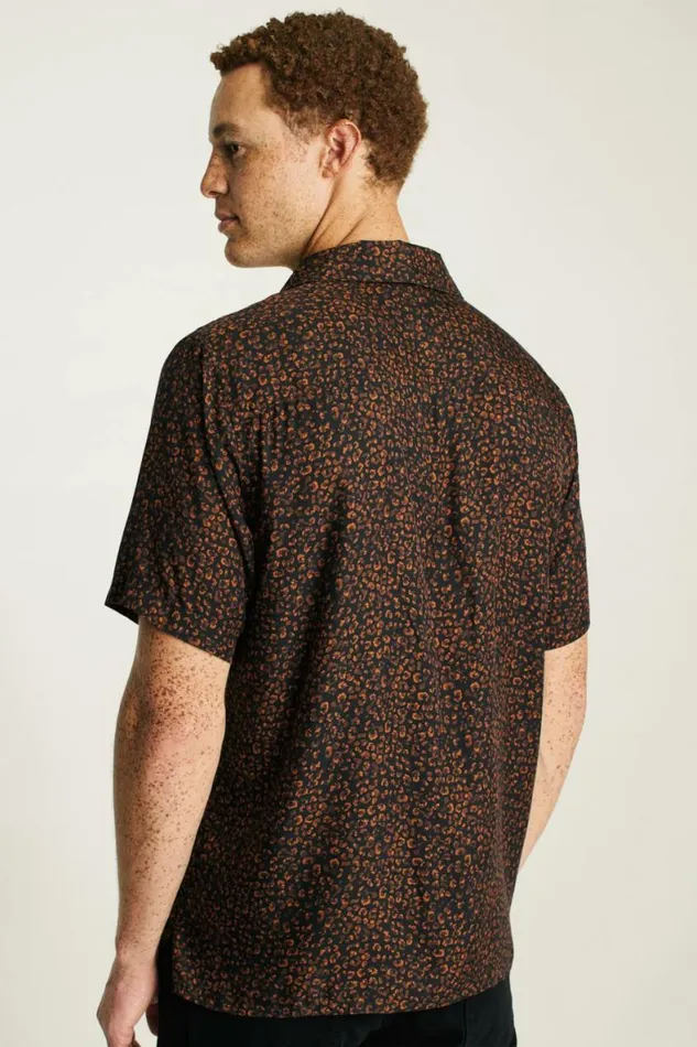 Men Riviera Silk Blend Cabana Shirt Black Red Spots Bonobos Short Sleeve Shirts
