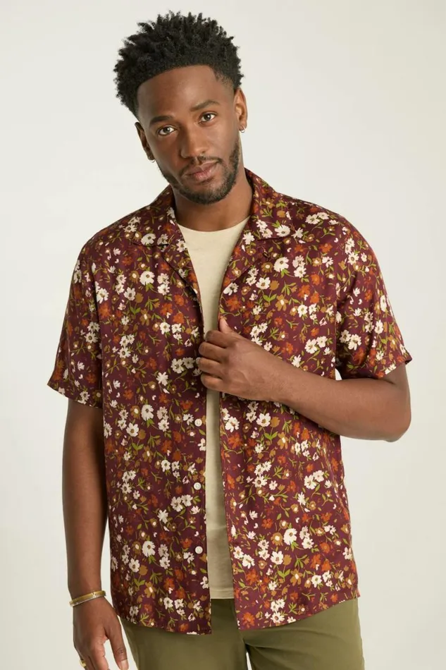 Men Riviera Silk Blend Cabana Shirt Regal Floral Bonobos Short Sleeve Shirts