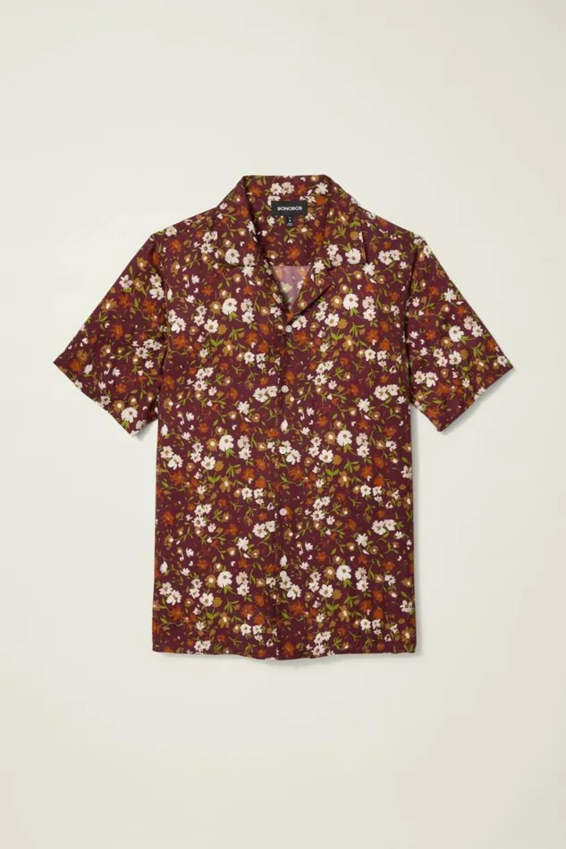 Men Riviera Silk Blend Cabana Shirt Regal Floral Bonobos Short Sleeve Shirts