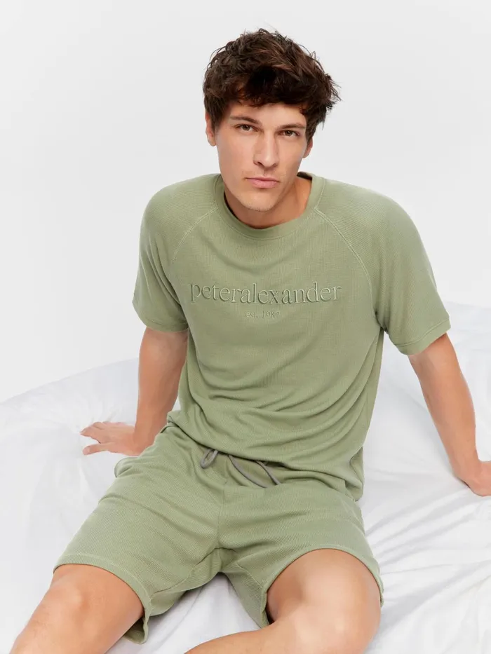 Men Sage Waffle Mid Short Sage Peter Alexander Shorts