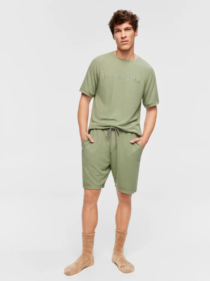 Men Sage Waffle Mid Short Sage Peter Alexander Shorts