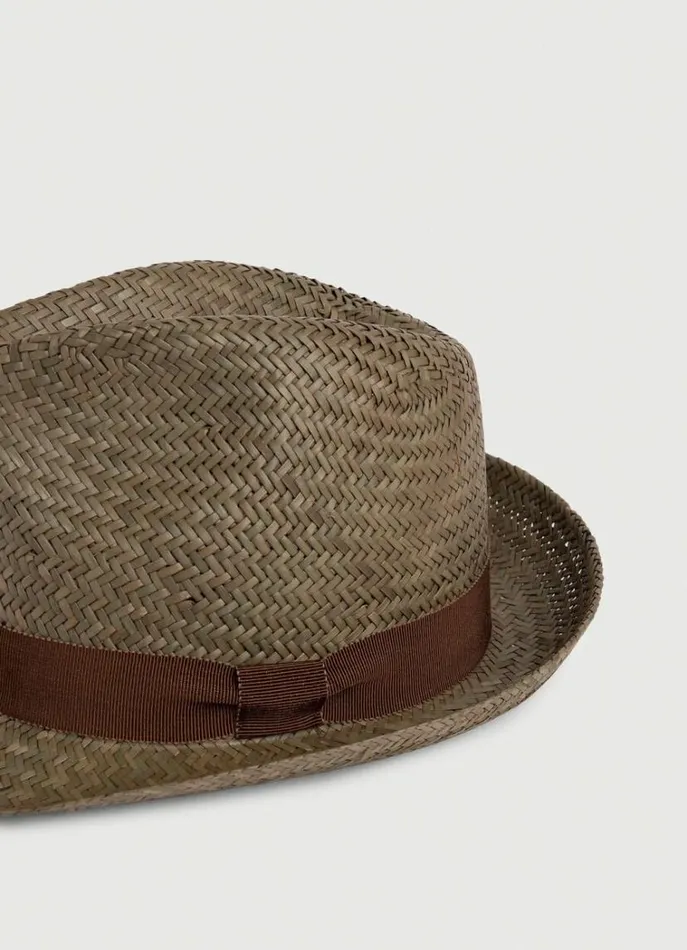 Men Scarves and Caps Hackett London Straw Trilby Hat Khaki