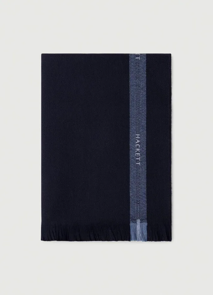 Men Scarves and Caps Hackett London Trim Wool Scarf Navy