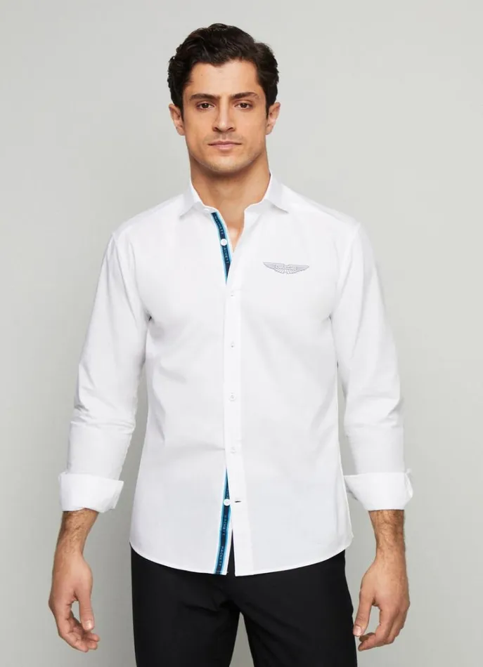 Men Shirts Hackett London Aston Martin Poplin Shirt White