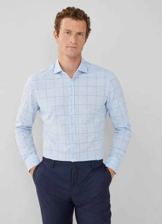Men Shirts Hackett London Slim Fit Checked Shirt Blue