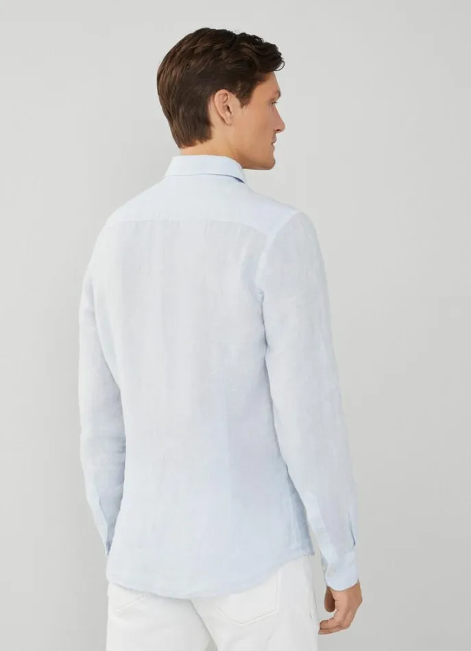 Men Shirts Hackett London Slim Fit Linen Shirt Sky Blue