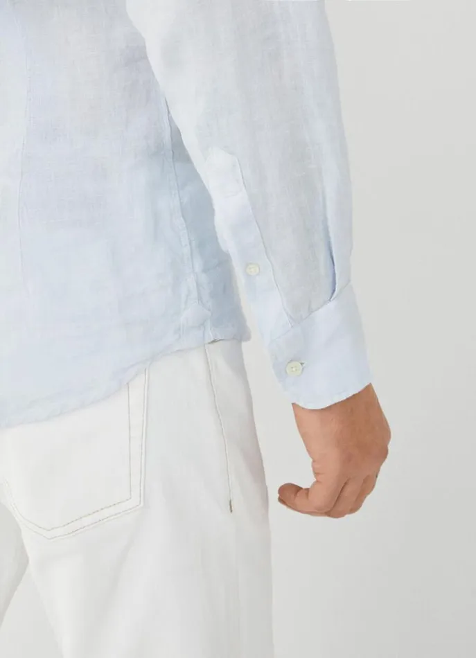 Men Shirts Hackett London Slim Fit Linen Shirt Sky Blue