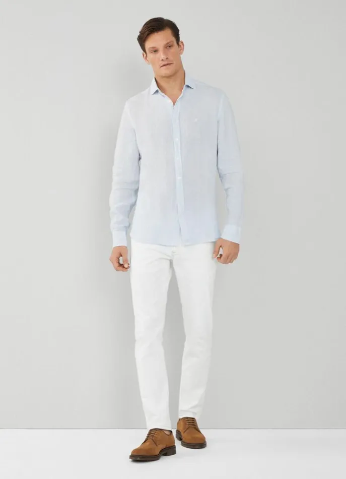 Men Shirts Hackett London Slim Fit Linen Shirt Sky Blue