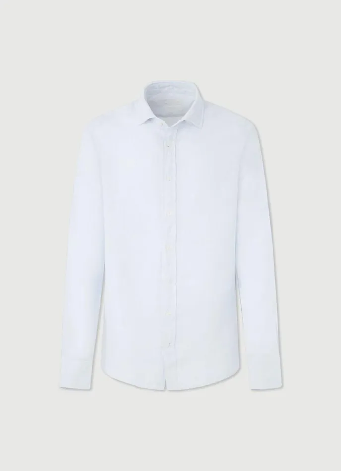 Men Shirts Hackett London Slim Fit Linen Shirt Sky Blue