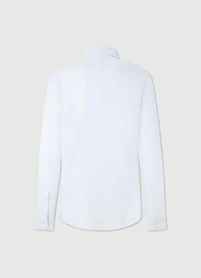 Men Shirts Hackett London Slim Fit Linen Shirt Sky Blue