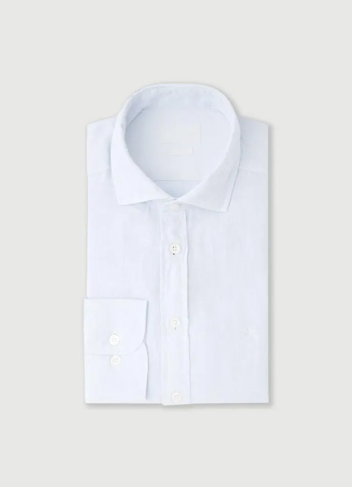 Men Shirts Hackett London Slim Fit Linen Shirt Sky Blue