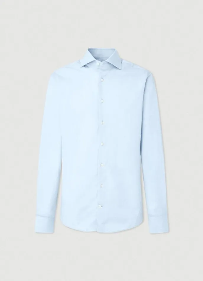 Men Shirts Hackett London Slim Fit Poplin Shirt Sky Blue
