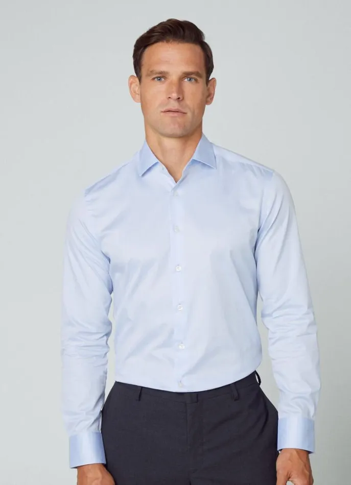 Men Shirts Hackett London Slim Fit StainResistant Shirt Blue