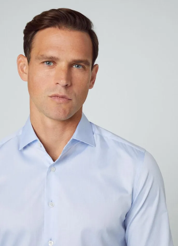 Men Shirts Hackett London Slim Fit StainResistant Shirt Blue