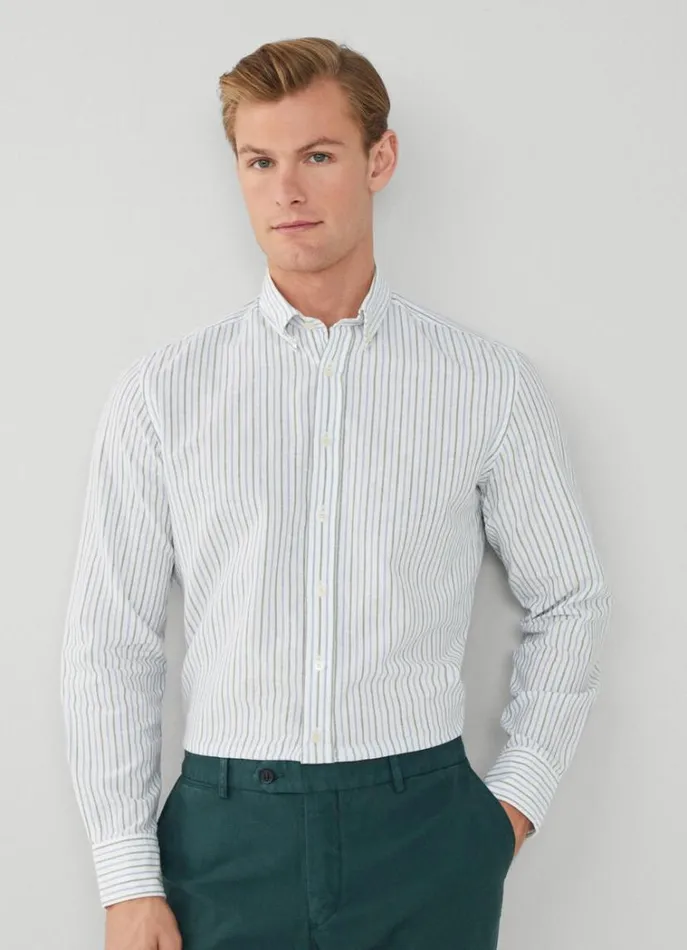 Men Shirts Hackett London Slim Fit Striped Shirt Bluegreen