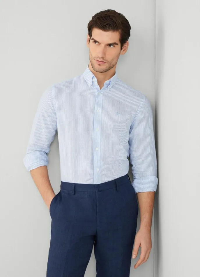 Men Shirts Hackett London Slim Fit Striped Shirt Chambray Blue