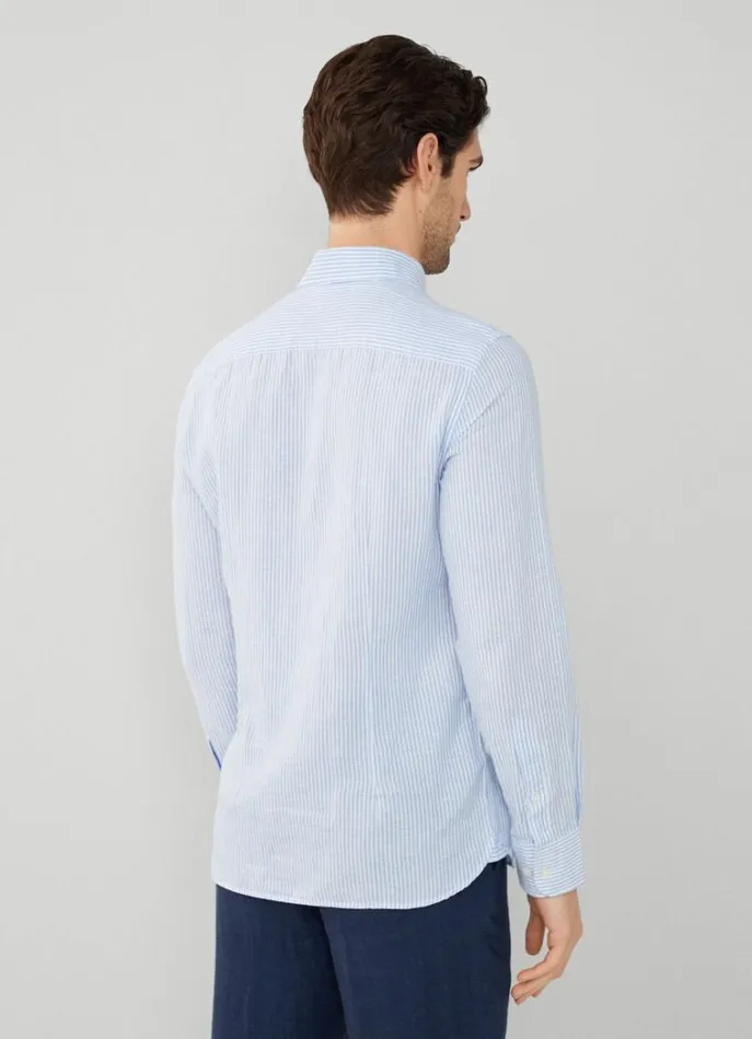 Men Shirts Hackett London Slim Fit Striped Shirt Chambray Blue