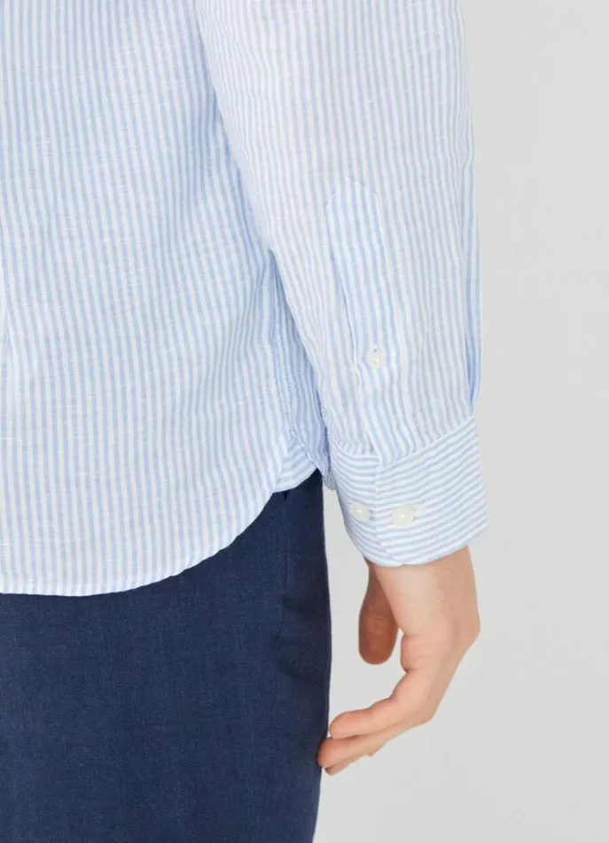 Men Shirts Hackett London Slim Fit Striped Shirt Chambray Blue