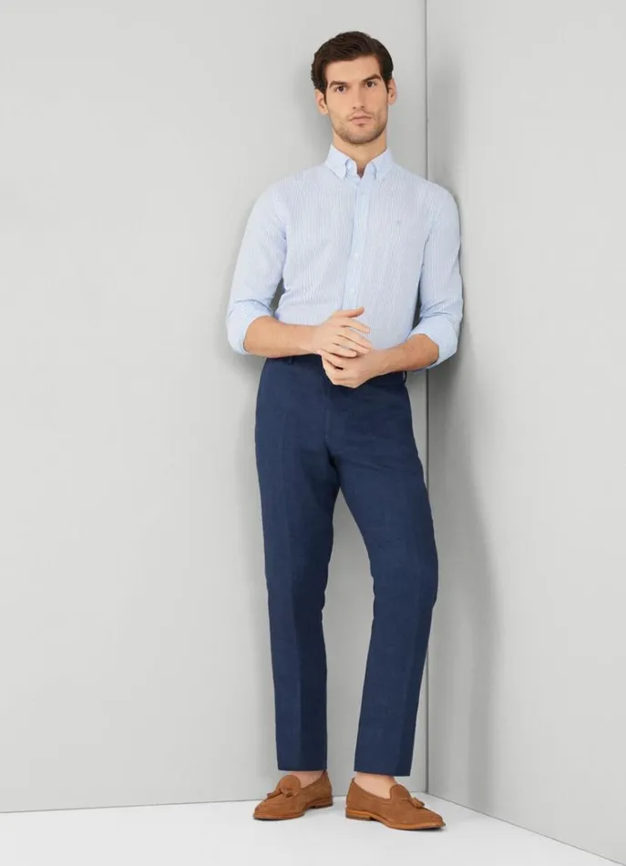 Men Shirts Hackett London Slim Fit Striped Shirt Chambray Blue