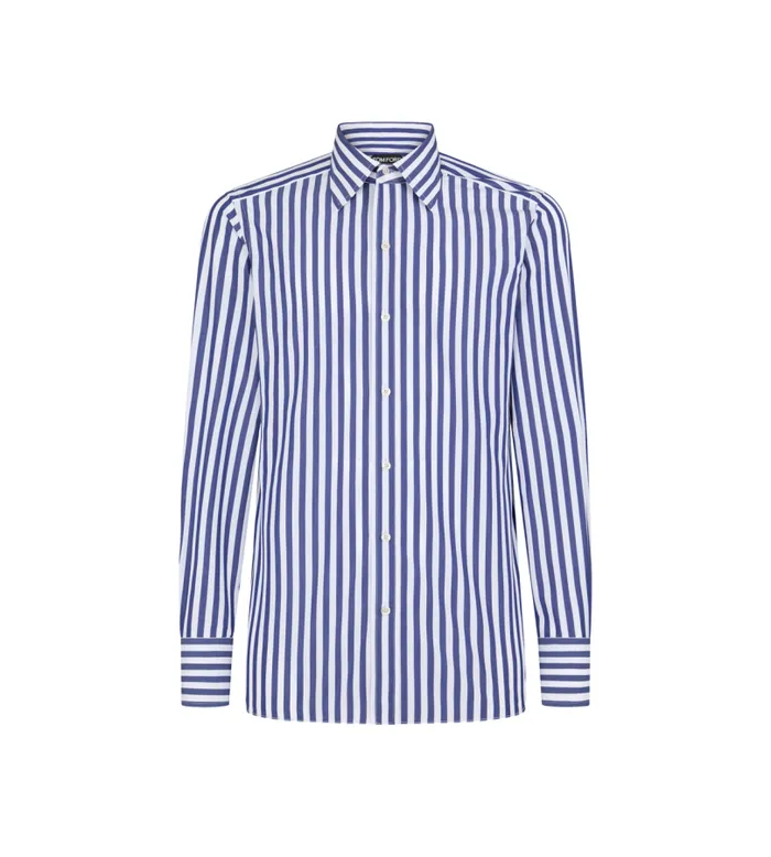Men Shirts Tom Ford Grand Bangle Slim Fit Shirt White and Blue