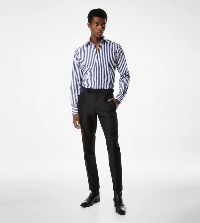 Men Shirts Tom Ford Grand Bangle Slim Fit Shirt White and Blue