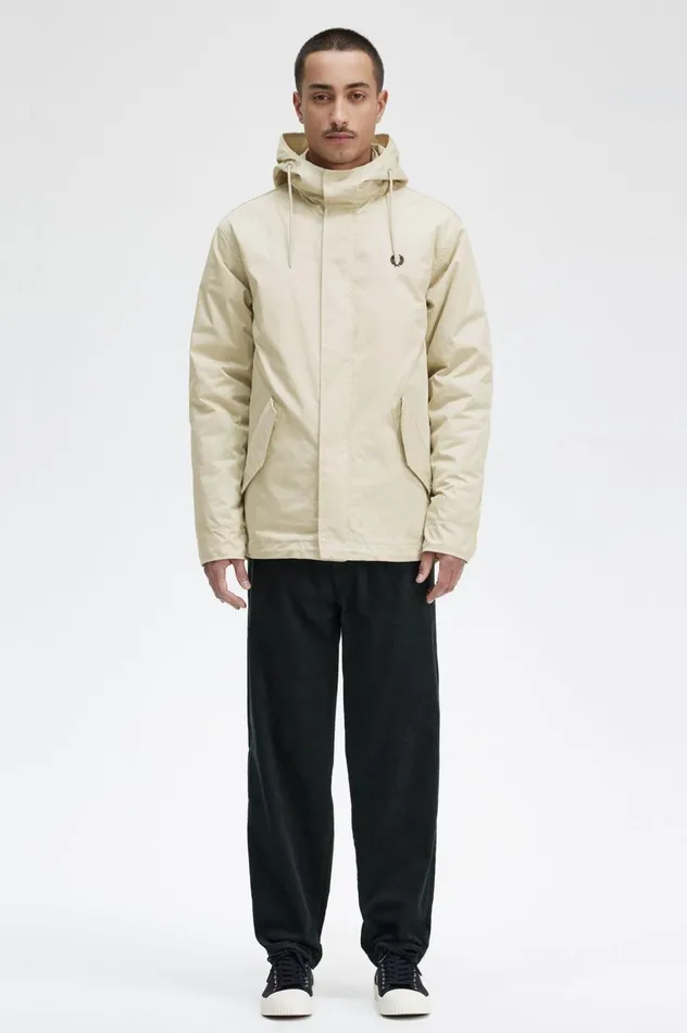 Men Short Padded Parka Light Oyster Fred Perry Coats and Jackets