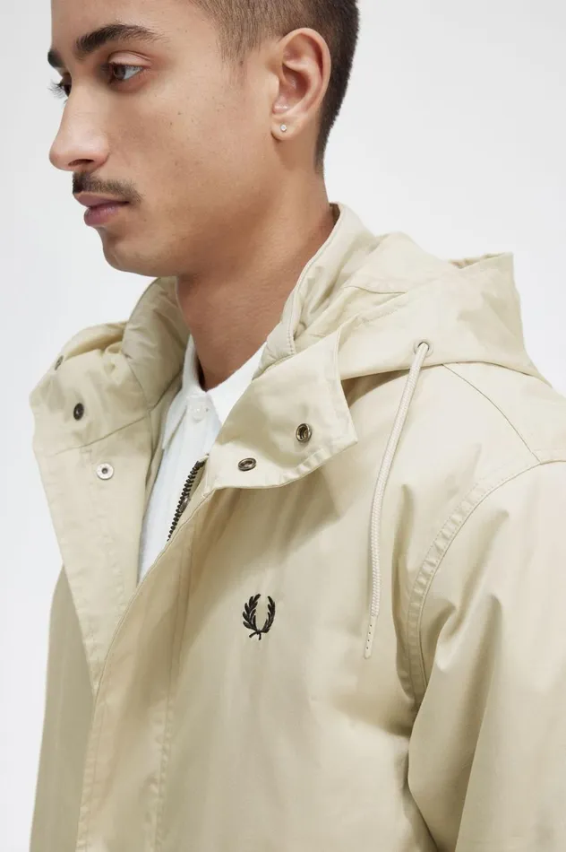 Men Short Padded Parka Light Oyster Fred Perry Coats and Jackets