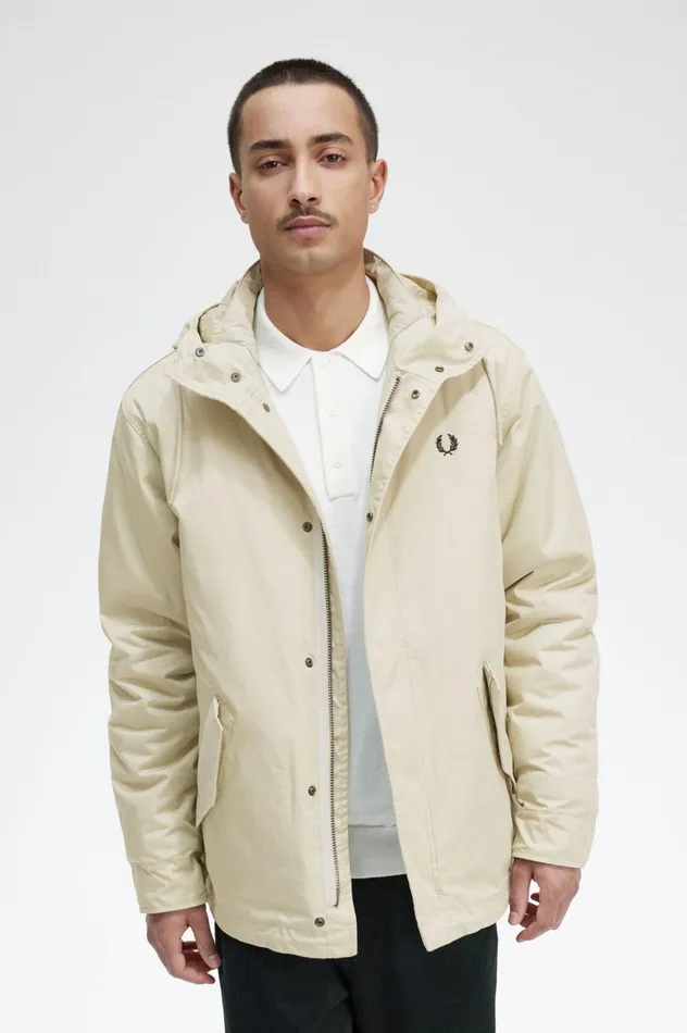 Men Short Padded Parka Light Oyster Fred Perry Coats and Jackets