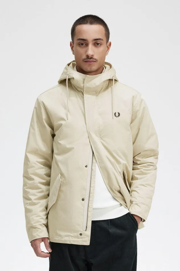 Men Short Padded Parka Light Oyster Fred Perry Coats and Jackets