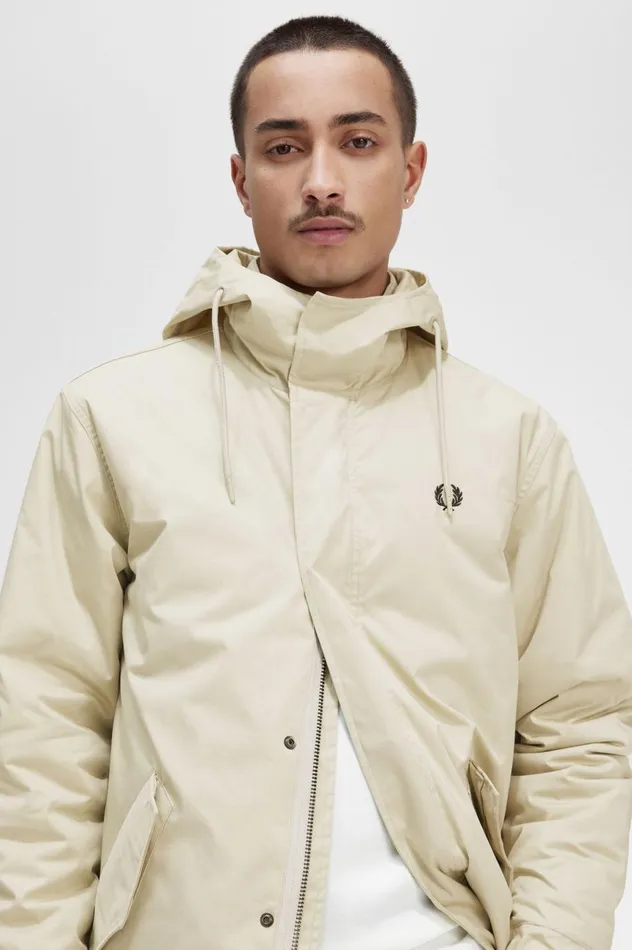 Men Short Padded Parka Light Oyster Fred Perry Coats and Jackets
