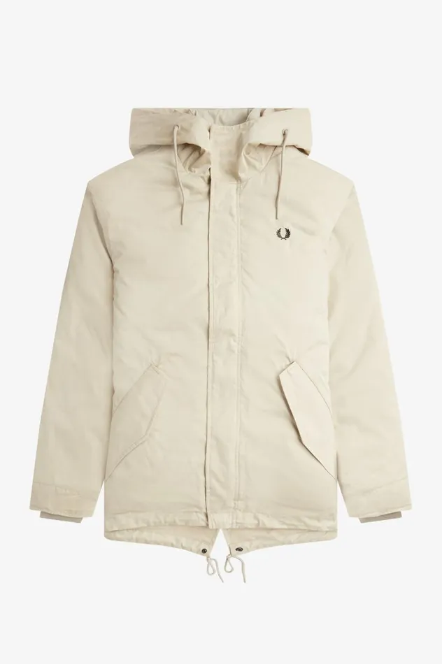 Men Short Padded Parka Light Oyster Fred Perry Coats and Jackets